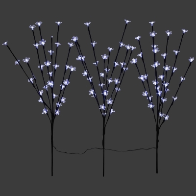 Set of 3 Pre-Lit Cherry Blossom Artificial Tree Branches 2.5' - Pure White LED Lights 
