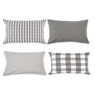 Set of 4 Gray and White Cotton Pillow Cover 20