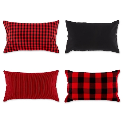 Set of 4 Red and Black Cotton Pillow Cover 20