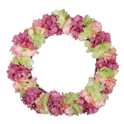 Hydrangea Twig Artificial Floral Wreath, Pink and Green 18-Inch 