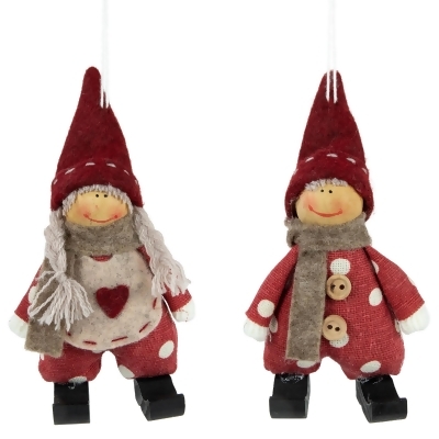 Set of 2 Red Polka Dot Boy and Girl Hanging Christmas Ornaments 5.5