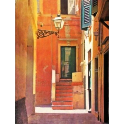 Orange and Blue Liguria Alley Outdoor Canvas Rectangular Wall Art Decor 40