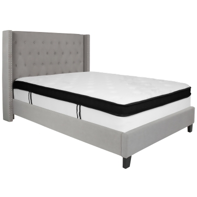 Set of 2 Gray and White Tufted Full Size Platform Bed with Memory Foam Mattress 81