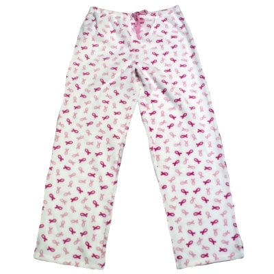 White and Pink Cancer Awareness Women's Adult Ribbon Sleep Pant - Small 