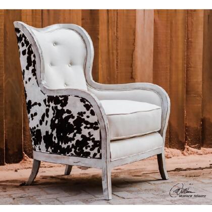 3.25' White and Black High Back Mahogany Velvet Armchair 
