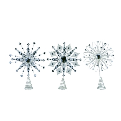 Set of 3 Silver and Black Christmas Snowflake Tree Topper 14