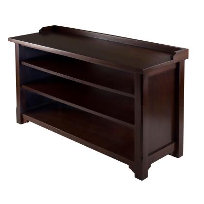 22” Antique Brown Walnut Storage Hall Benches with Shelves 