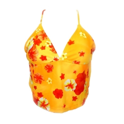 Summer Girl Orange and Floral Apron Tri Bathing Suit Top - Small 