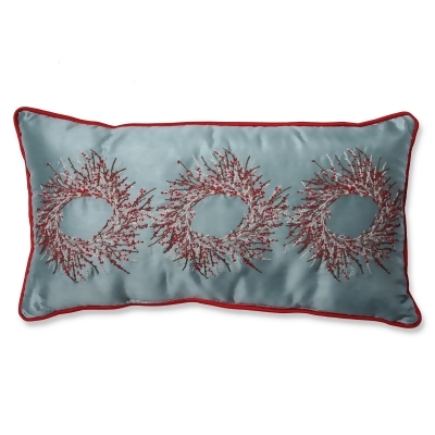 18.5 Blue Christmas Wreath Embroidered Indoor Rectangular Throw Pillow 