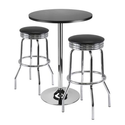 3-Piece Black and Silver Contemporary Bar Table Set 