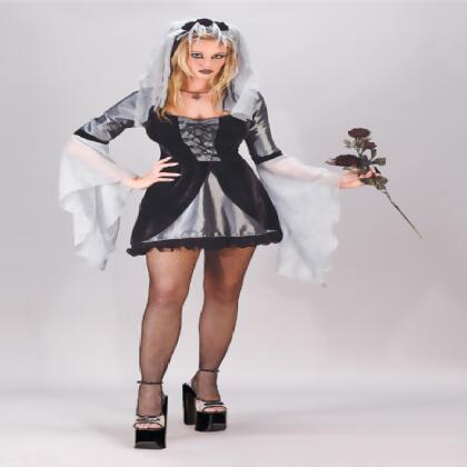 Black and Silver Wicked Bride Women Adult Halloween Costume - Large