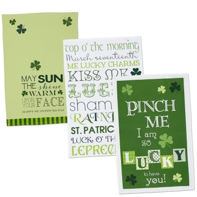 Set of 3 Green and White Printed St Patrick's Day Dishtowels 28