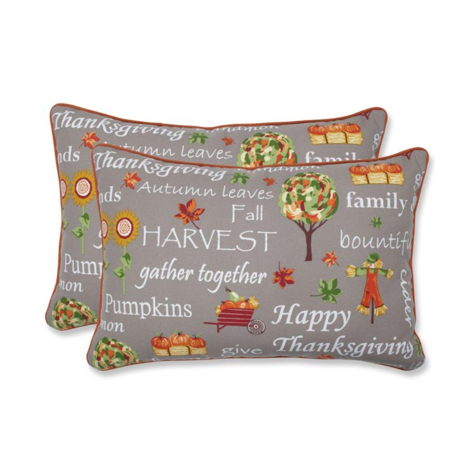 Set of 2 Gray and Orange Autumn Harvest Haystack Thanksgiving Rectangular Throw Pillows 24.5
