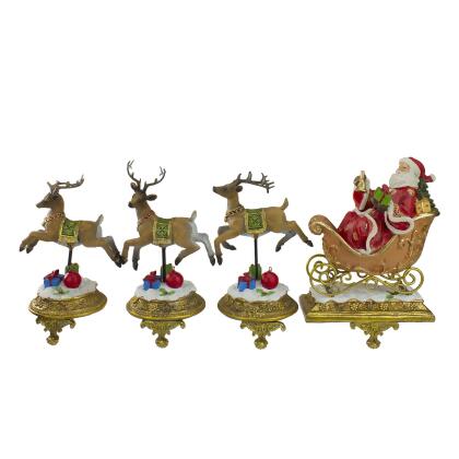 Set of 4 Santa and Reindeer Christmas Stocking Holders 9.5