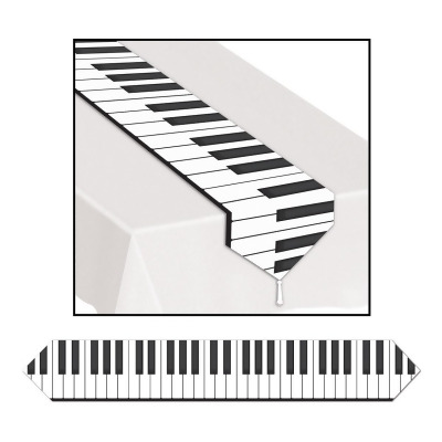 Club Pack of 12 White and Black Printed Piano Keyboard Table Runner 6' 
