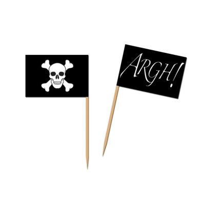 Club Pack of 12 Black and White Pirate Flag Food or Drink Decoration Party Picks 2.5