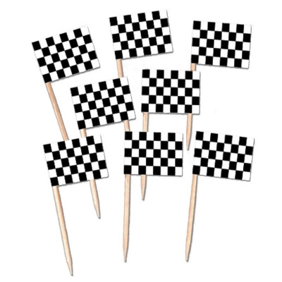 Club Pack of 12 Black and White Checkered Racing Flag Food or Drink Decoration Party Picks 2.5