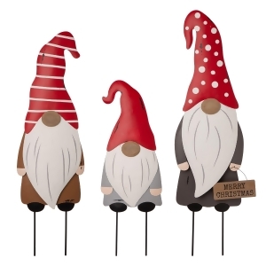 EAN 6941327109776 product image for Set of 3 Red and White Metal Christmas Gnome Yard Stake or Wall Decor - All | upcitemdb.com