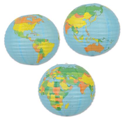 Club Pack of 12 Blue and Green World Globe Paper Lanterns 15.5