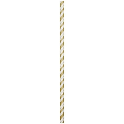 Club Pack of 144 Gold and White Striped Drinking Straws 7.75
