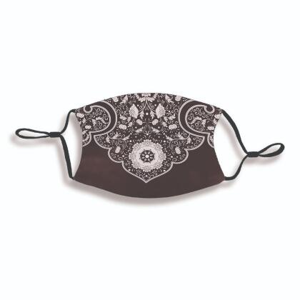 Brown and White Two Layer Floral Adult Face Mask 