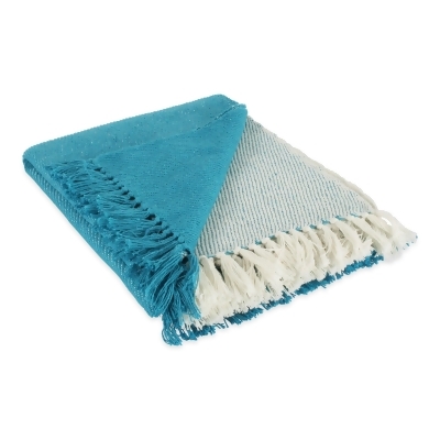4' x 5' Teal Blue and White Rectangular Home Essentials Woven Throw 