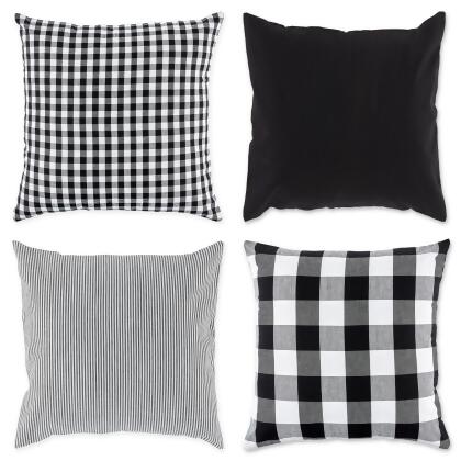 Set of 4 Assorted Black and White Checkered Pillow Covers, 18