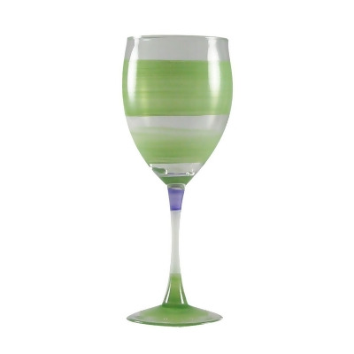 Set of 2 Green and Clear Retro Striped Wine Glasses 10.5 oz. 