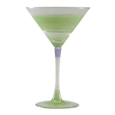 Set of 2 Green and Clear Retro Striped Wine Glasses 7.5 oz. 