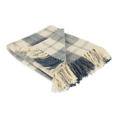 4' x 5' Blue and Beige Rectangular Essential Woven Plaid Throw 