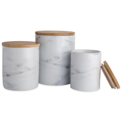 Set of 3 Marble White and Beige Contemporary Assorted Canisters 11.75