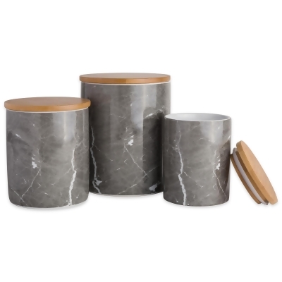 Set of 3 Marble Black and Beige Contemporary Assorted Canisters 11.75