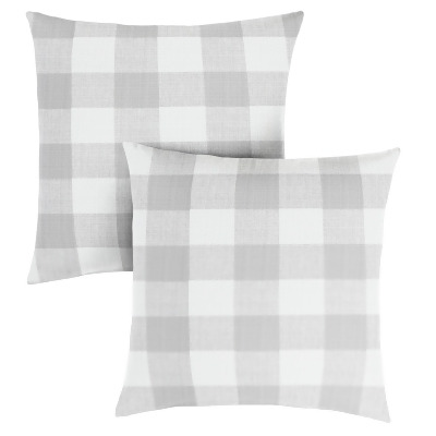 Set of 2 Gray and White Buffalo Plaid Comfortable Indoor and Outdoor Square Throw Pillows, 18