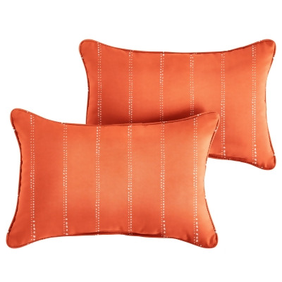 Set of 2 Orange and White Dotted Stripes Corded Indoor and Outdoor Lumbar Pillow, 20