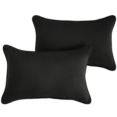 Set of 2 Black Corded Indoor and Outdoor Lumbar Pillow, 20