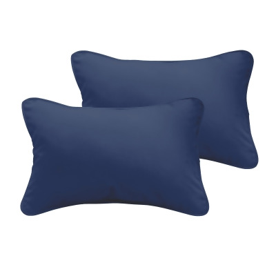 Set of 2 Navy Blue Corded Indoor and Outdoor Lumbar Pillow, 20