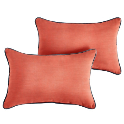 Set of 2 Coral Pink with Denim Blue Trim Sunbrella Outdoor Pillow 20
