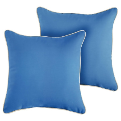 Set of 2 Blue with Ivory Corded Indoor and Outdoor Decorative Square Pillows, 18