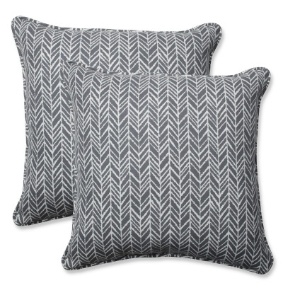 Set of 2 Gray and White Corded Throw Pillows 18.5