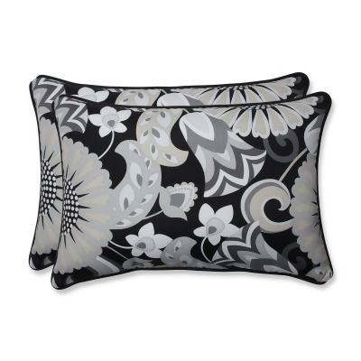 Set of 2 Imperial Black and Gray Rectangular Floral Outdoor Throw Pillows 24.5
