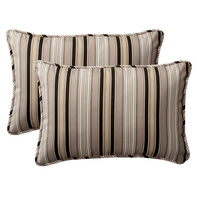 Set of 2 Black & Tan Striped Square Outdoor Corded Throw Pillows 18.5