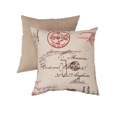 16.5-Inch Beige and Red French Post Square Throw Pillow 