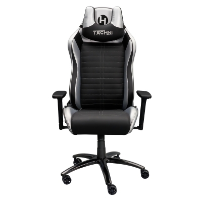 4.25' Black and Silver Techni Sport Ergonomic Racing Style Gaming Chair 