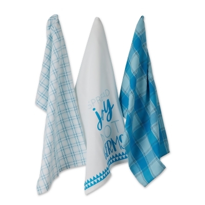Set of 3 Blue and White Spread Joy Not Germs Dish Towel, 28