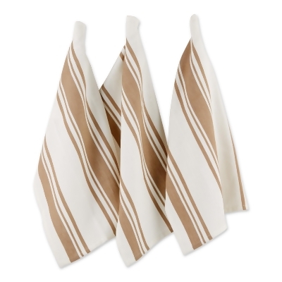 Set of 3 Stone Brown and White Chef Stripe Dish Towel, 28