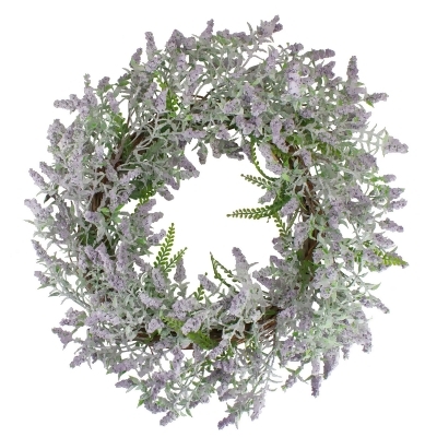 Lavender and Leaves Spring Floral Artificial Wreath, Purple - 22-Inch 