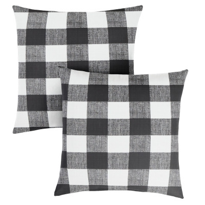 Set of 2 Black and White Buffalo Plaid Indoor and Outdoor Square Pillows 18