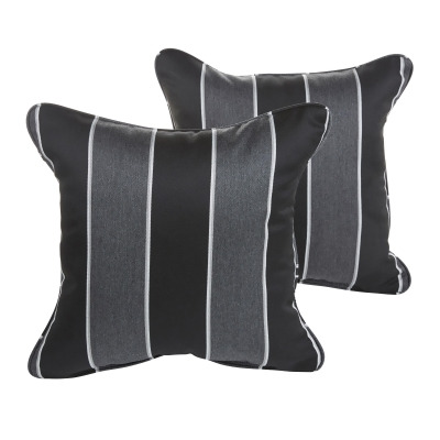 Set of 2 Gray and Black Striped Sunbrella Outdoor Pillow - 18-Inch 