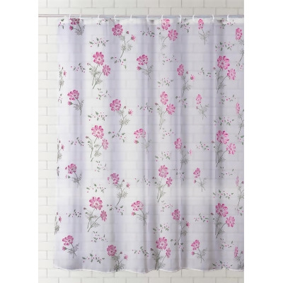 6' Pink and Green Floral Print Home and Bathroom Essentials Shower Curtain 