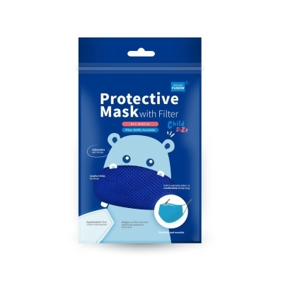 Blue Reusable Safety Kids Face Mask with Filter 